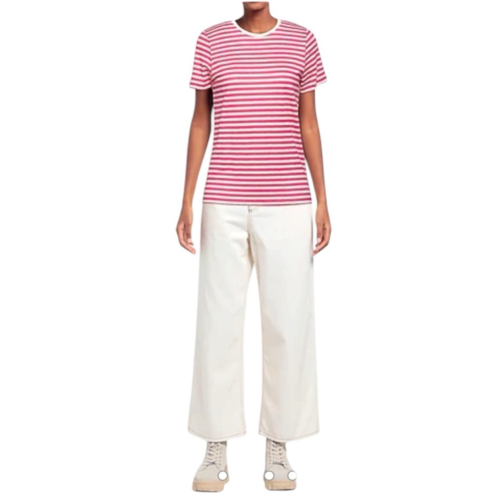Majestic Filatures Linen Stripe T Shirt Fuchsia White Size 3 US Medium